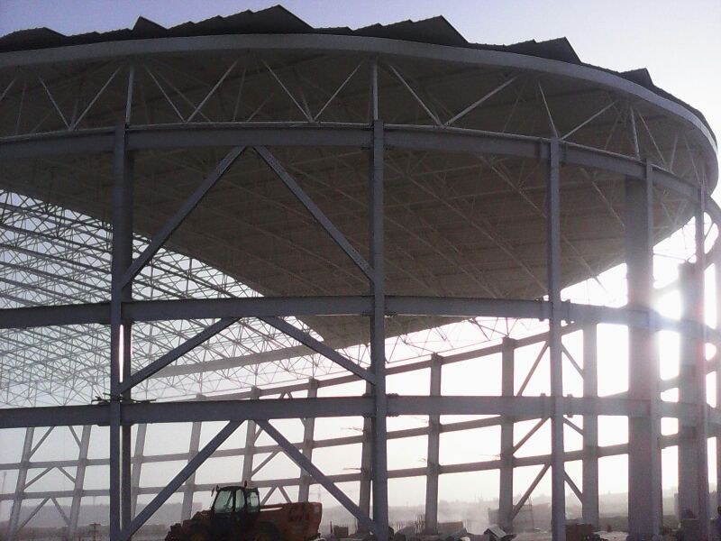Curved steel roof structure
