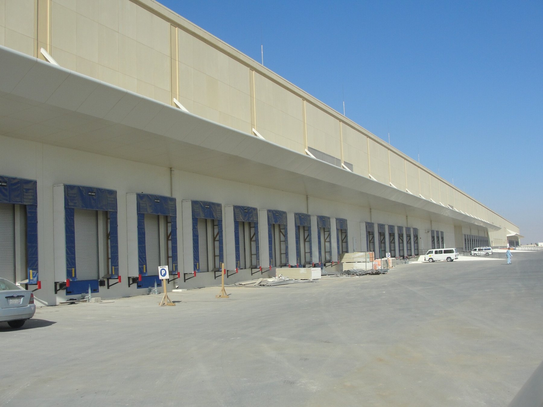 Exterior of an industrial building with multiple bays